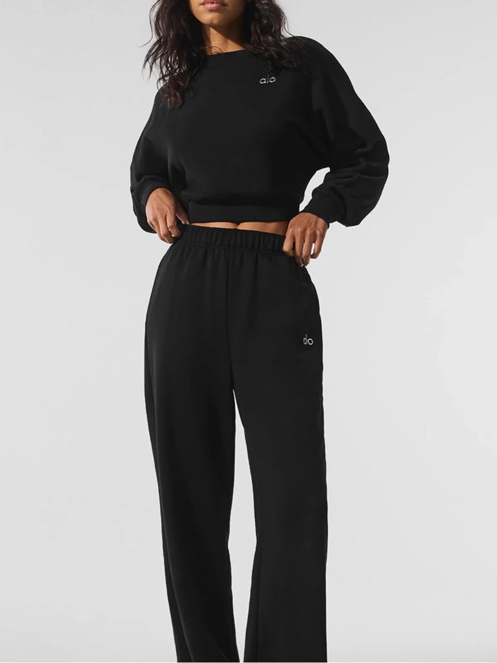 ALO Yoga Black Cropped Crewneck Sweatshirt NWOT